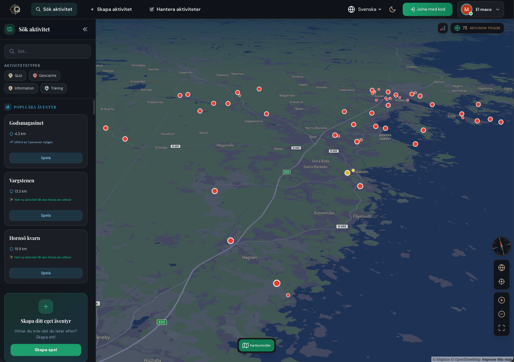 GeoQuestr app on desktop